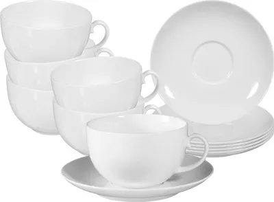 Produktbild von Seltmann Weiden Rondo/Liane Weiß Milchkaffeetasse mit Untertasse 0,35 l 6er Set