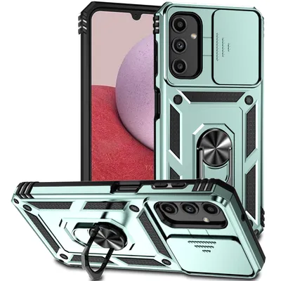 Immagine prodotto di Custodia per Samsung Galaxy A14 5G a doppio strato con copertura scorrevole della fotocamera e supporto ad anello verde