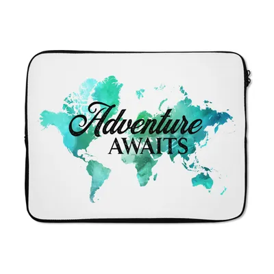 Produktbild von MuchoWow® Laptop Hülle 17 Zoll Laptoptasche Weltkarte - Zitat - Aquarell - Zipper - Schutzabdeckung