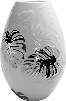 Produktbild von Gilde Vase bauchig "Putumayo" weiß/silber Länge 12,5 cm Breite 12,5 cm Höhe 20,0 cm 47032