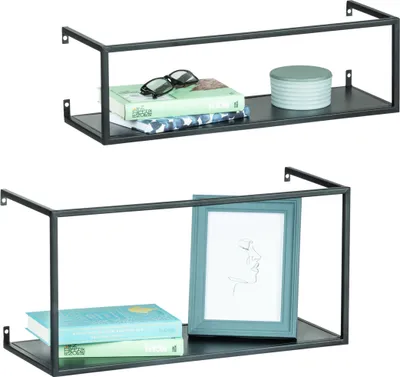 Produktbild von WENKO Wandregal 2er Set Schwarz Metall Hängesystem Küchenregal Aufbewahrung