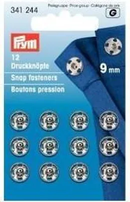 Zdjęcie produktu dla Prym 13412440, Zatrzask do przyszycia, Metal, Srebrny, 9 mm, 12 szt., Blister