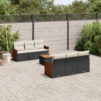 Produktbild von Design 7-tlg. Garten-Sofagarnitur mit Kissen Schwarz Poly Rattan, Gartenmöbel-Sets 2024 Neu