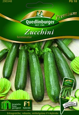 Produktbild von Zucchini Terminator Quedlinburger Hybrid-Saatgut Gemüsesamen, mittelgrüne Farbe