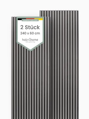 Produktbild von holz4home® Akustikpaneele 240x60cm Dunkelgrau 2er Set I Filz Schwarz I Wandpaneele Innenverkleidung Wandpaneele in Holzoptik I Holzpaneele
