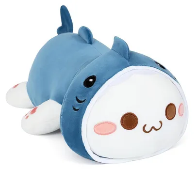 Image de Peluche requin, peluche chat, animal en peluche, coussin en peluche, mignon, chaton, 30 cm, bleu