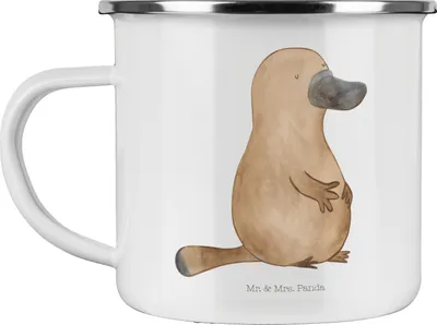 Produktbild von Mr. & Mrs. Panda Teetasse Schnabeltier Mut - Weiß - Geschenk, Raodtrip, Pott, Campingbecher, Arbeit, Teebecher, Emaille Tasse, Haferl, Büro, Weltreise, Meer, mutig