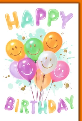 Produktbild von Geburtstag Glückwunschkarte mit Umschlag bunte Smiley-Luftballons Happy Birthday