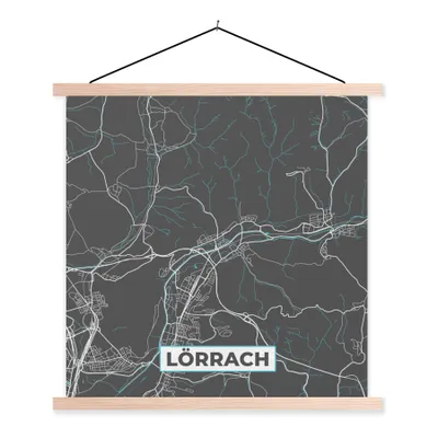 Produktbild von MuchoWow® Textilposter Lörrach - Stadtplan - Blau - Karte - Deutschland 40x40 cm mit holzfarbenen Rahmen - Posterleiste