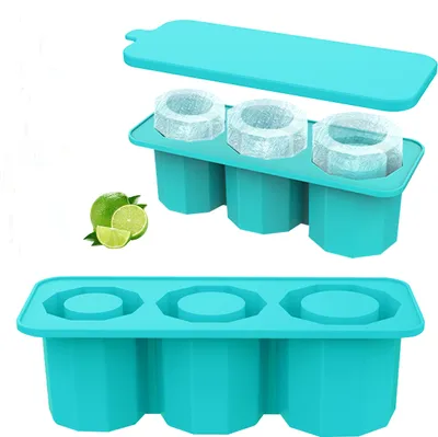 Image de （Bleu）Moule à glaçons en silicone avec couvercle BPA Hohl Machine à glaçons Bac à glaçons en silicone Facile à nettoyer pour les glaçons Ice Cube parfait pour les bières réfrigérées Cocktails Whisky