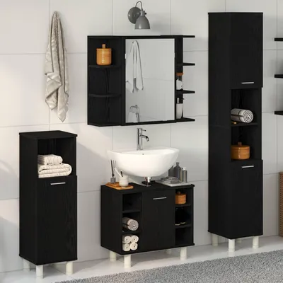 Image de Maison Exclusive - Ensemble de meubles de salle de bain 4 pièces Noir 30 x 30 x 179,5 cm