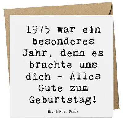 Produktbild von Mr. & Mrs. Panda Grußkarte Spruch 1975 Geburtstag - Weiß - Geschenk, Glückwunschkarte, Geburtstagswünsche, Geburtstagsgeschenk, Happy Birthday, Geburtsjahr, anlasskarte