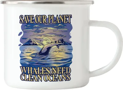 Produktbild von Save Our Planet Whales Need Clean Oceans Emaille Tasse Naturschutz Umweltverschmutzung Ozean