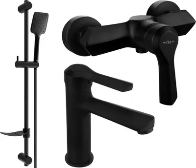 Image de Saber DF62 Ensemble de mitigeurs de lavabo et de douche avec accessoires, noir (72104DF62-70)