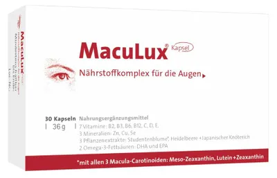 Produktbild von MacuLux Kapseln Nährstoffkomplex für die Augen, 30 St. Kapseln