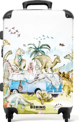 Obrázok produktu pre NoBoringSuitcases.com® Veľký kufor - Dino - Zvieratá - Príroda - Deti - Akvarel - Autobus - Kombinovaný zámok TSA - Pevná škrupina vozíka na 4 kolieskach - 72 litrov - Cestovný kufor - 66 cmKufr Medium 67x43x25 cm, 72L,