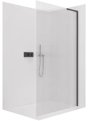 Immagine prodotto di CERANO - Box doccia Walk-in Onyx con montante a L destro - 8 mm - vetro nero opaco rigato - 60x200 cm