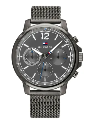 A close-up studio shot of a men's wristwatch.