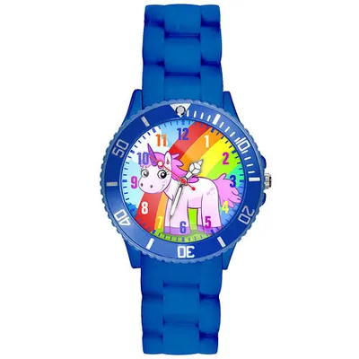 Produktbild von Taffstyle Kinder Ambanduhr Bunte Kinder Armbanduhr Silikon Einhorn Uhr Lernuhr, Blau