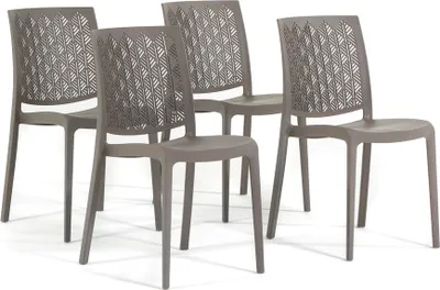 Produktbild von 4er-Set stapelbare Stühle aus Polypropylen mit Glasfasern für Außenbereich und Garten, Bar und Restaurant, Küche modernes Design - ASTRID - Taubengrau