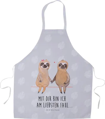 Produktbild von Mr. & Mrs. Panda Kochschürze Faultier Pärchen - Grau Pastell - Geschenk, Liebespaar, Liebe, Küchenzubehör, Grillschürze, Backschürze, Schürze, Kochkleidung, Lieblingstier
