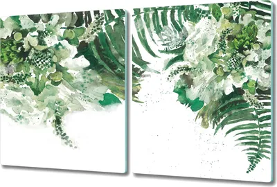 Produktbild von Glas Schneidebrett Herdabdeckplatten Schneideplatten - 2x 40x52 cm - Grüne Blätter