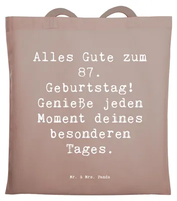 Produktbild von Mr. & Mrs. Panda Beutel Spruch 87. Geburtstag - Braun Pastell - Geschenk, besondere Momente, Schultasche, Laptoptasche, Tote Bag, Liebe und Weisheit, Glückwunsch, Tasche