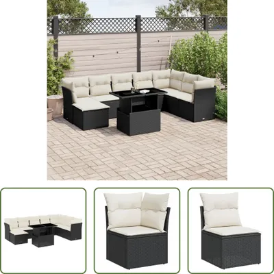 Produktbild von The Living Store 9-tlg. Garten-Sofagarnitur mit Kissen Schwarz Poly Rattan