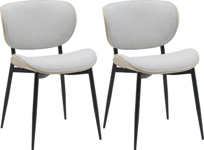 Produktbild von CLP 2er Set Esszimmerstuhl Enid mit Rückenlehne und Polsterung I Sessel natur/creme Material Stoff