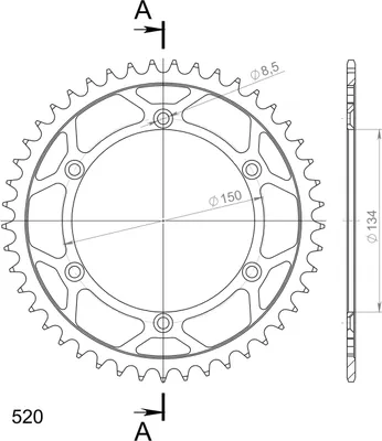 Zdjęcie produktu dla Stealth-Kettenrad Supersprox 520 - 45Z (złoty) RST-460:45-GLD|ID 134.0 LK 150.0 6-Loch/6-Loch