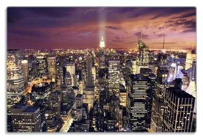 Produktbild von Wallario Frühstücksbrettchen aus Glas 20 x 30 cm mit rutschfesten Füßen, Motiv New York bei Nacht - Panoramablick über die Stadt