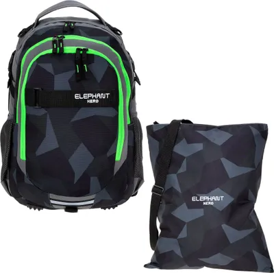 Produktbild von Elephant Rucksack-Set Hero Signature Cyber Camo Grün mit Turnbeutel Super Soft Air 3D 46 x 32 x 21 cm