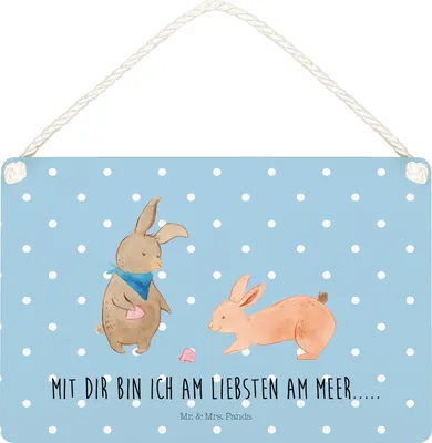 Produktbild von Mr. & Mrs. Panda Schild Hasen Muschel DIN A4 - Blau Pastell - Geschenk, Strand, Deko, Türschild, Beste Freundin, wandtafel, sprüche, Meer, Muttertag, holzbild