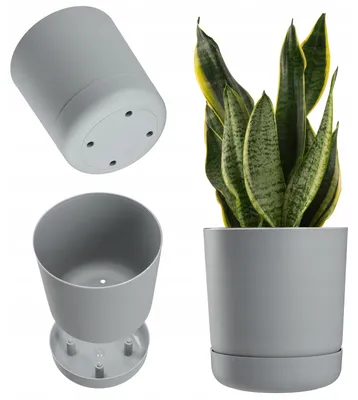 Produktbild von Kadax Runder Blumentopf mit Untersetzer 20 cm Grau Matt