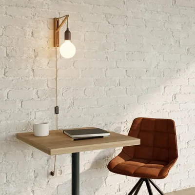 Image de Applique murale en bois avec fiche bipolaire