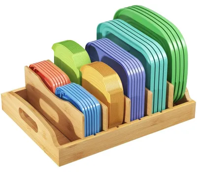 Immagine prodotto di Portacoperchi cucina bambù - 33,5 x 25,4 cm - 5 divisori - Organizer