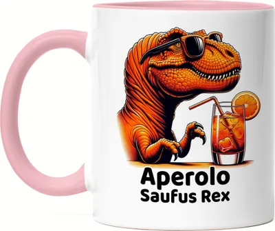 Produktbild von Aperolo Saufus Rex Tasse Rosa - Sarkastischer Dino mit Aperol