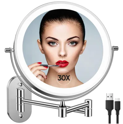LED-Make-up-Spiegel, 1X/10X, dimmbar, 3 Farben, 360° drehbar, Wandmontage