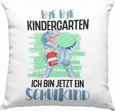Produktbild von Trendation - Einschulung Junge Dino Geschenk für Schultüte Füllung Deko-Kissen mit Füllung 40x40 Schulstart 1. Schultag Schuleinführung Schulanfang Geschenkidee Schulkind 2022 (Grün)