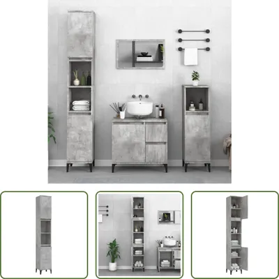 Produktbild von The Living Store Badschrank Betongrau 30x30x190 cm Holzwerkstoff