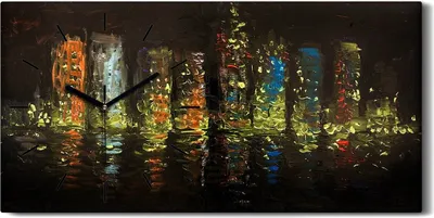 Produktbild von Dekor Leinwand Uhr Wandbilder Geräuschlos Kunstdruck 60x30 Nachtstadt Malerei - schwarze Hände