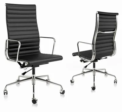 Produktbild von Ergonomischer Bürostuhl – Schwarzer Leder-Chefsessel mit hoher Rückenlehne und Neigungsmechanismus