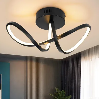 Image de Plafonnier LED pour salon, lampe de plafond pour chambre, design moderne, lampe de salon noire, 12W, lampe de cuisine, lumière blanche chaude 3000K, éclairage intérieur