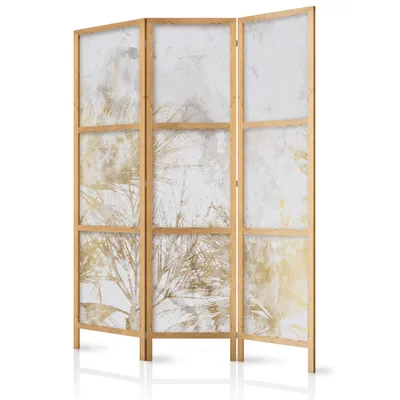 Produktbild von Paravent Pflanzen 135x171 cm 3-teilig einseitig eleganter Sichtschutz Raumteiler Trennwand Raumtrenner Holz Design Motiv Deko Home Office Botanik Natur Gräser b-A-10175-bh-b