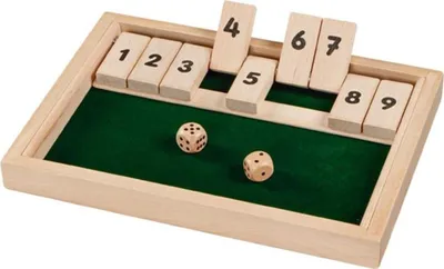 Produktbild von goki WG175 Shut the box Würfelspiel, 25,5 x 17,5 x 2,3 cm , Holz, 2 Würfel, natur