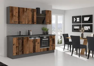 Produktbild von Küche OLD STYLE Basic 240 cm Old Wood Optik Küchenzeile Küchenblock Einbauküche