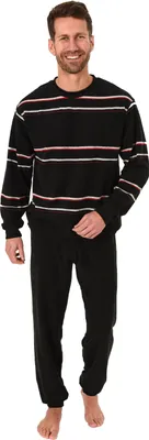 Produktbild von Eleganter Herren Frottee Pyjama Schlafanzug mit Bündchen, auch in Übergrößen - 281 101 93 708 ; rot , 52