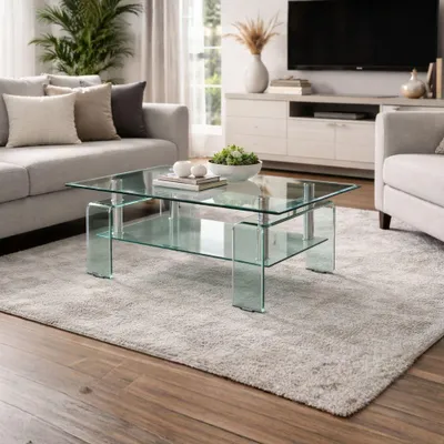 Immagine prodotto di Tavolino con due ripiani in vetro Crystal 100x60x39h