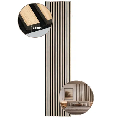 Obrázok produktu pre LP Projekt Drevený nástenný panel 240 x 60 cm | Moderný 3D akustický panel do interiérov a kancelárií | Dekoratívny nástenný panel v dubovom dekore, vhodný na dekoratívne obloženie stien