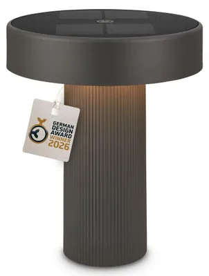 Produktbild von Briloner LED Tischlampe Kabellos Ø16x20cm 1W 150lm 3000K Warmweiß Solar Anthrazit - Tischleuchte Wohnzimmer Flur Balkon